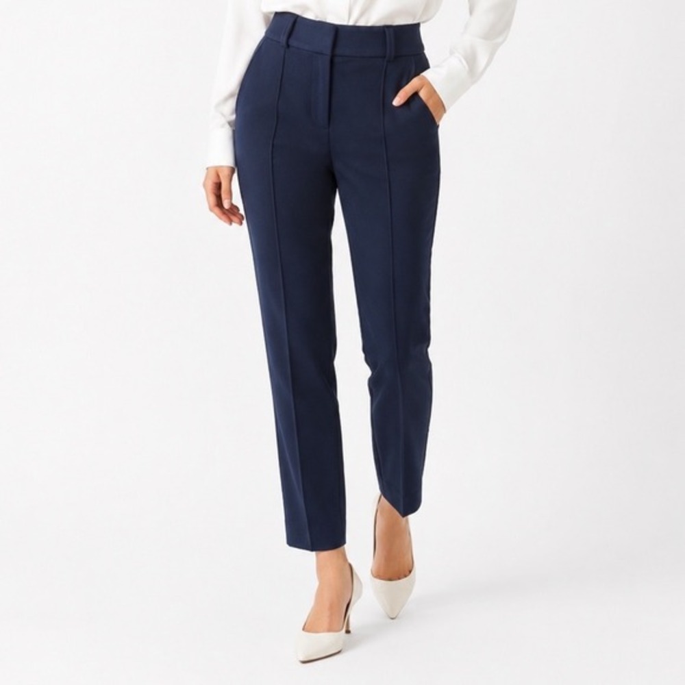 LOFT Navy Blue Textured Seam Front Ankle Pants Skinny 6 Preppy Chic Career 54-06